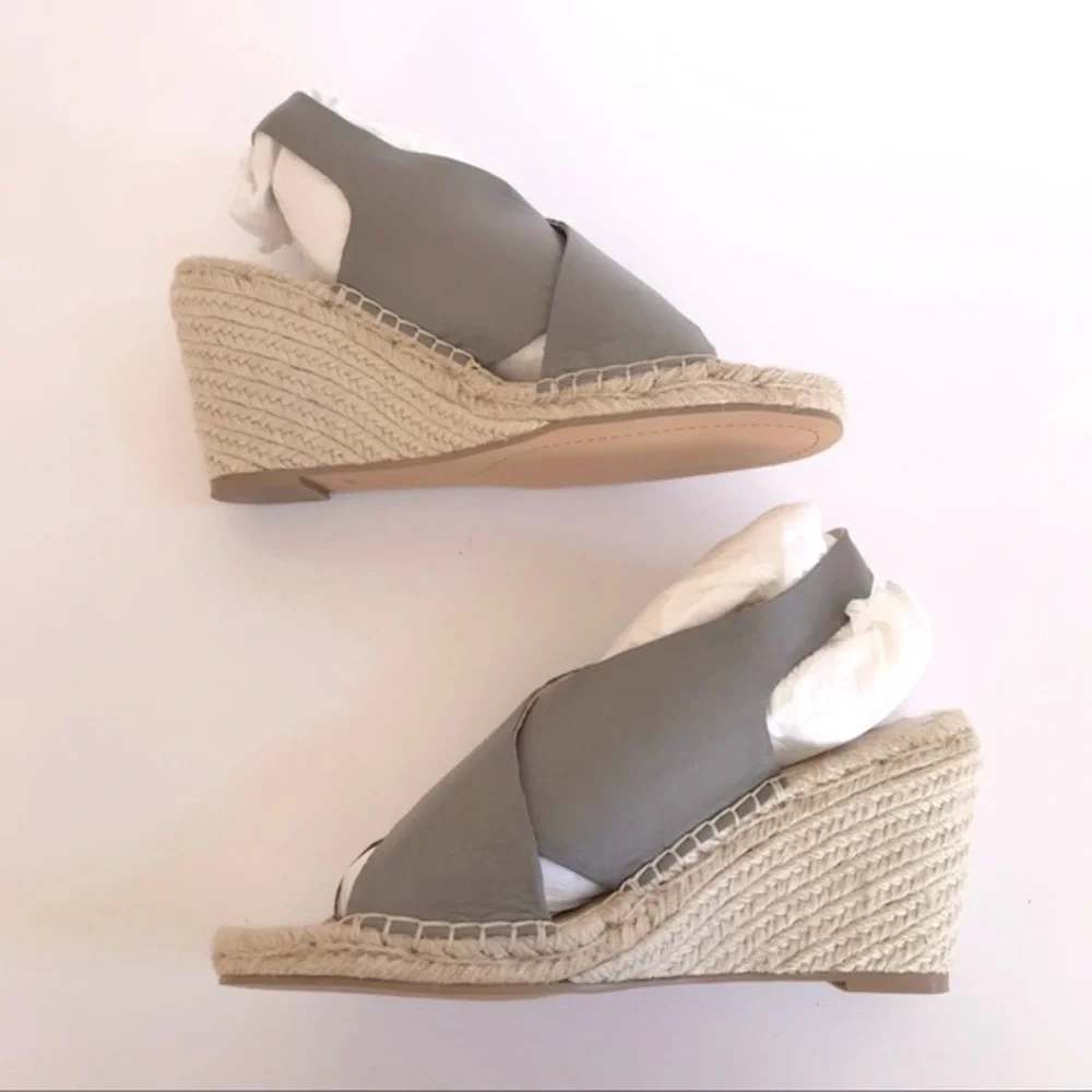 Caslon Suri Leather Crisscross Wedge Espadrille Sandals Gray Purple Size 8.5 NIB